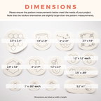 14 white, water-soluble stick and stitch bee embroidery patterns in various sizes, from 1" to 3.5".