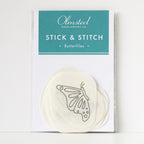 Pack of Olmsted Needlework Co. Stick & Stitch butterfly embroidery patterns on water-soluble paper.