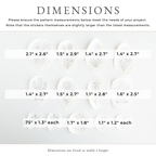 White stick and stitch embroidery patterns featuring 13 desert botanicals like cacti and succulents with dimensions listed.