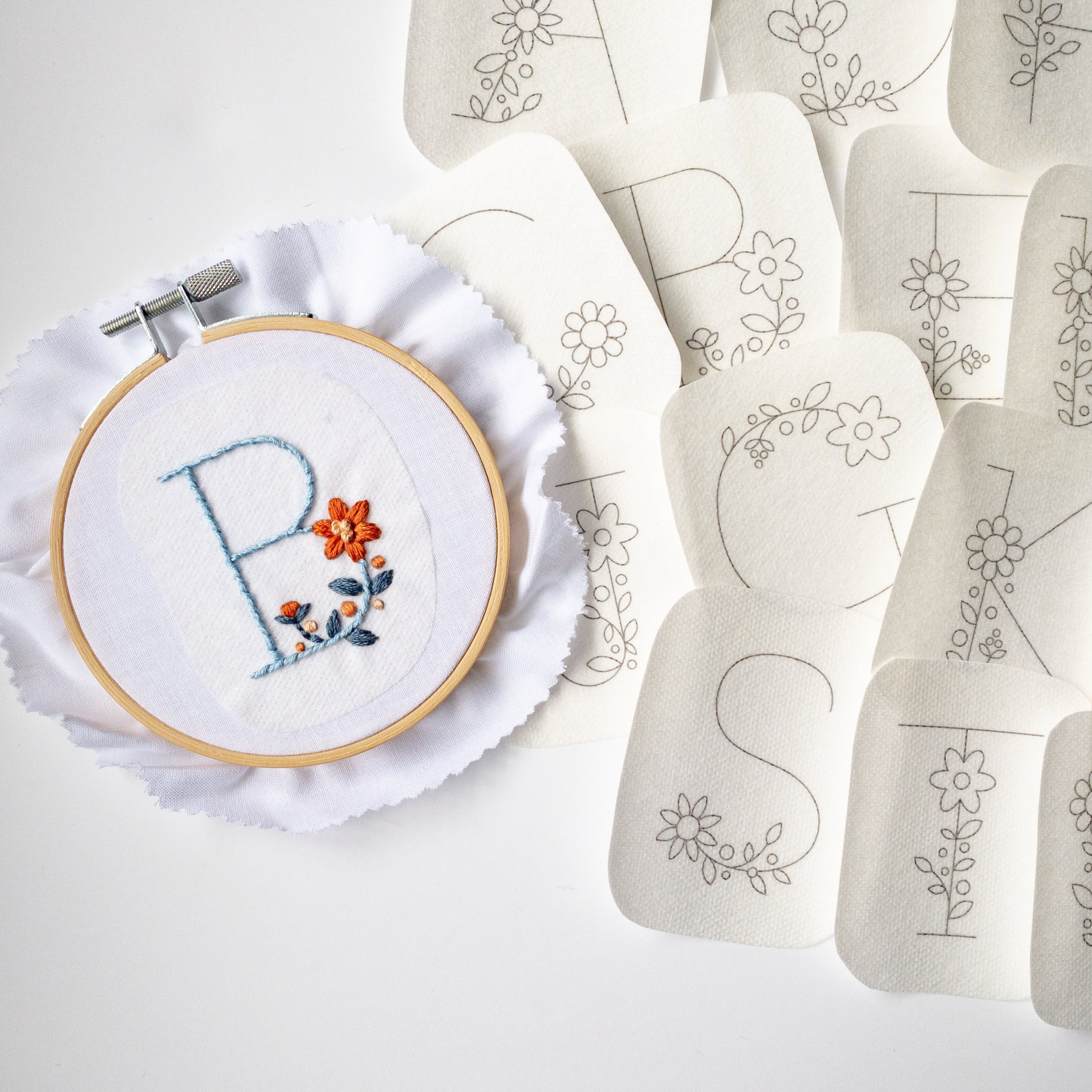 Floral Letters Stick and Stitch Patterns