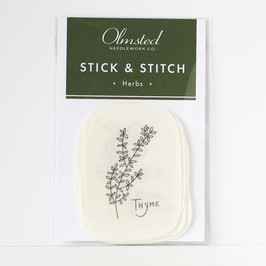 Olmsted Needlework Co. Stick & Stitch Herbs embroidery patterns, featuring a Thyme design.