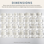 Grid of 30 floral letter stick and stitch embroidery patterns with individual dimensions listed.