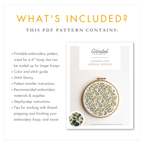 Lemon Grove embroidery pattern cover with a 6-inch hoop featuring green leaves and yellow lemons.