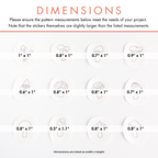 Twelve white, round water-soluble embroidery patches with various mini mushroom stick and stitch patterns and dimensions.
