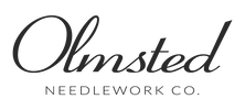 Olmsted Needlework Co. logo in elegant dark gray script and sans-serif fonts.
