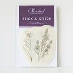 Prairie Flowers Stick & Stitch embroidery patterns on water-soluble stabilizer, packaged with a purple label.