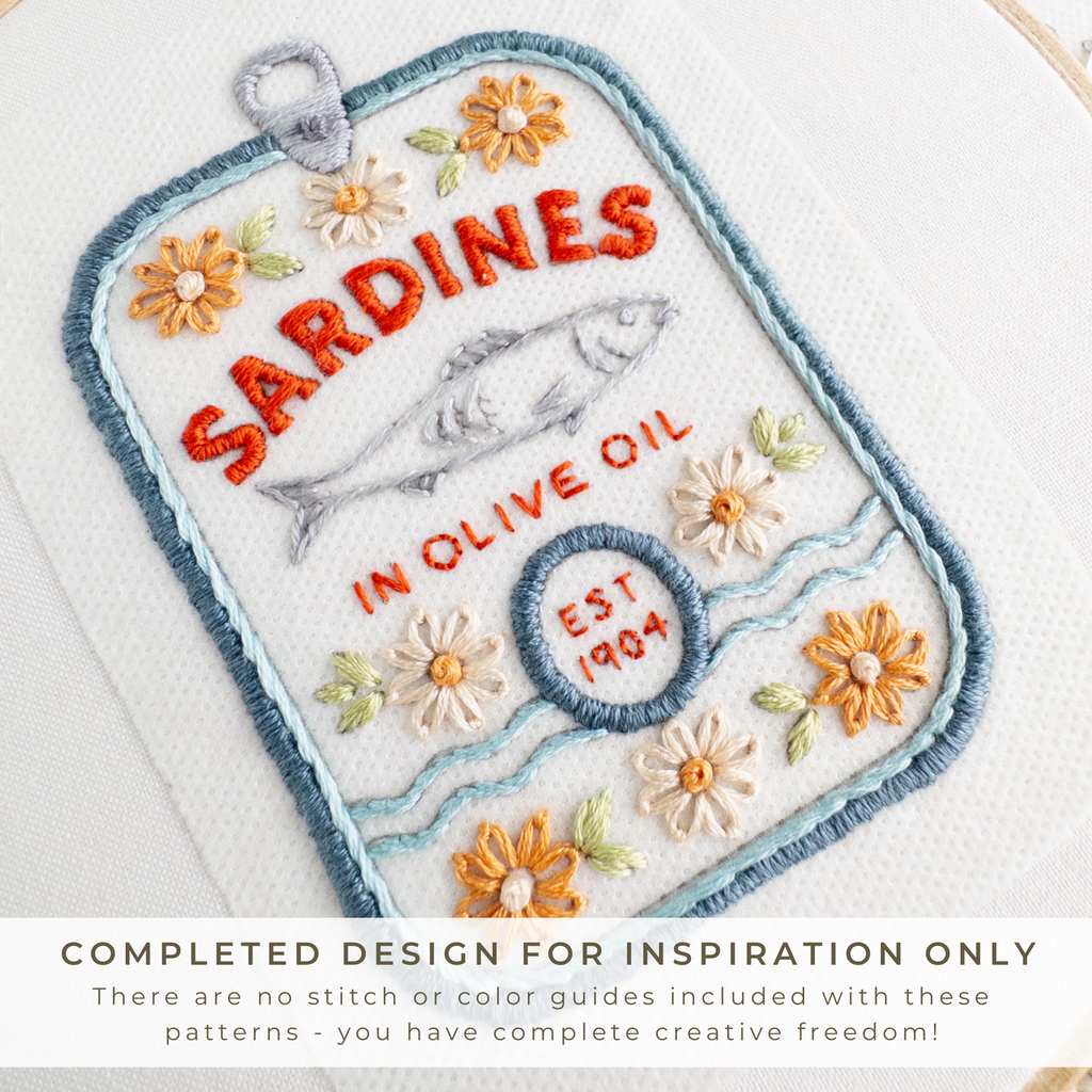 Tinned Fish Embroidery Stick and Stitch Patterns