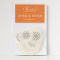 Olmsted Needlework Co. Sunburst Stick & Stitch patterns: 15 water-soluble embroidery patches with sun designs.