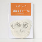 Olmsted Needlework Co. Sunburst Stick & Stitch patterns: 15 water-soluble embroidery patches with sun designs.