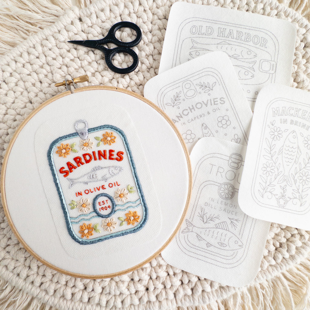 Tinned Fish Embroidery Stick and Stitch Patterns