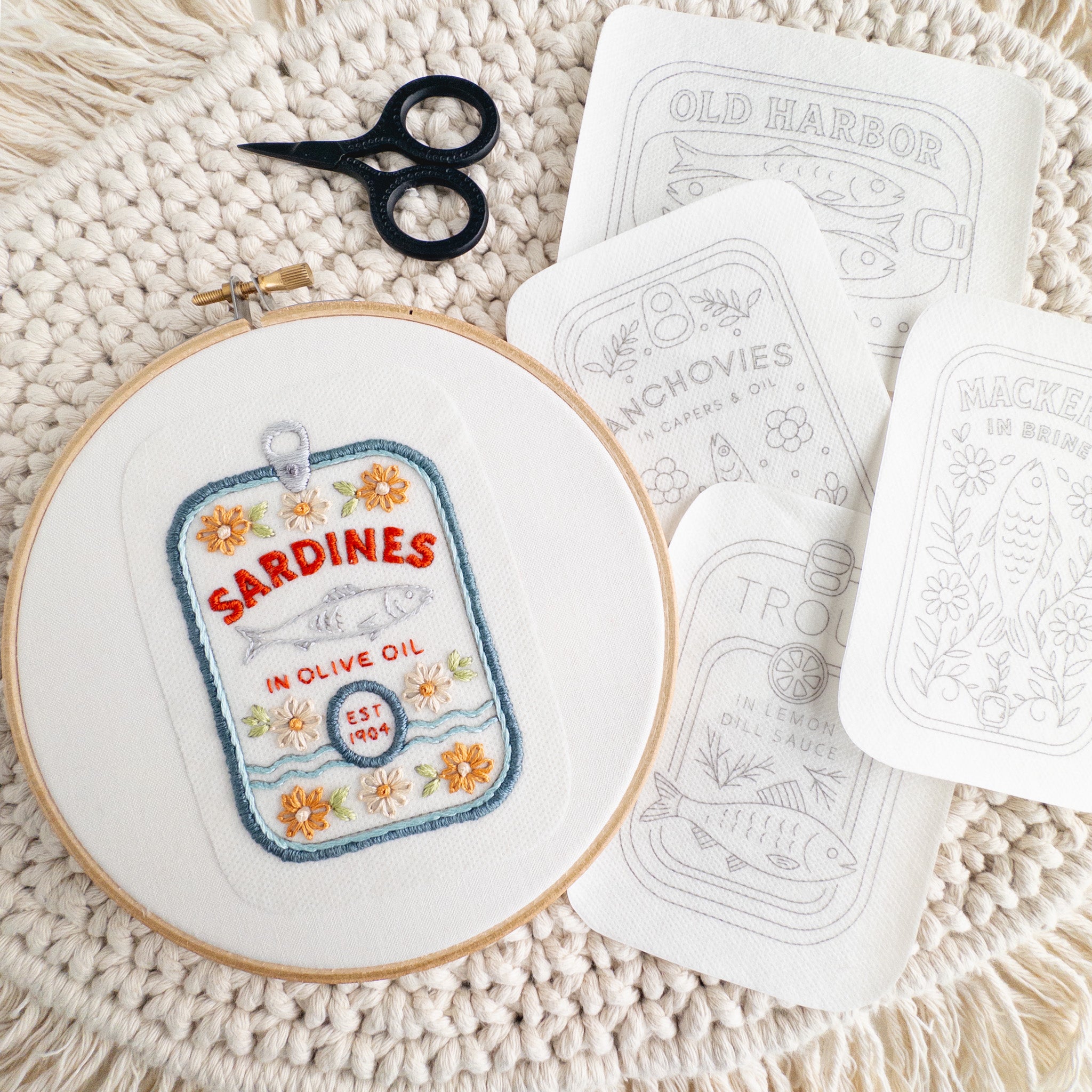 Tinned Fish Embroidery Stick and Stitch Patterns