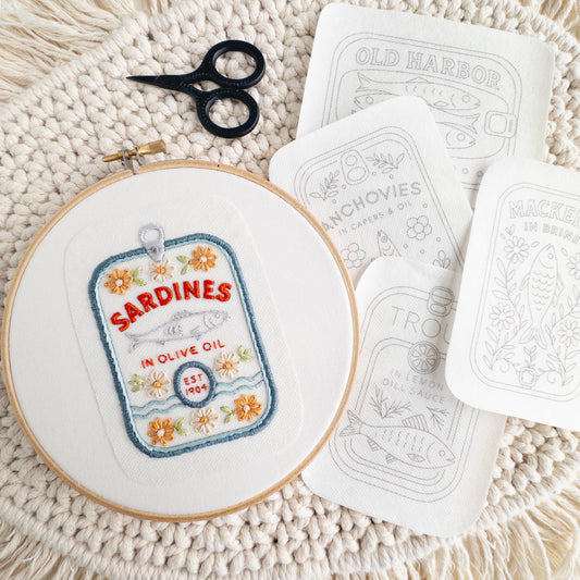 Tinned Fish Embroidery Stick and Stitch Patterns