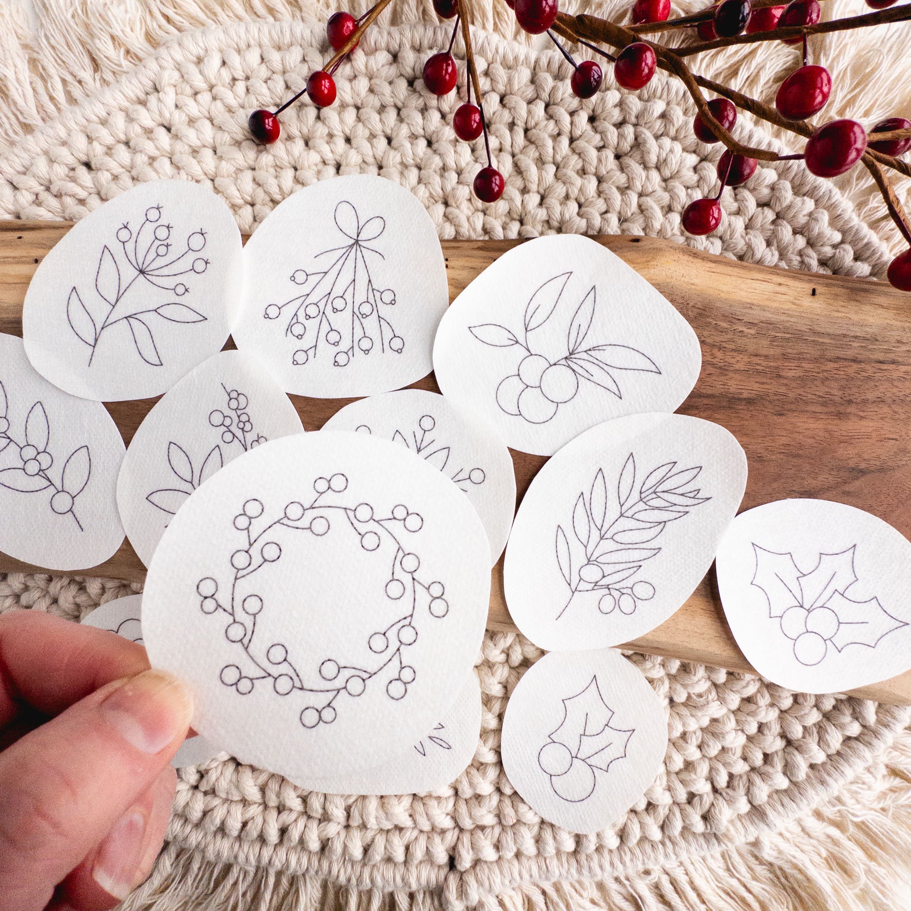 Winter Berry Stick and Stitch Patterns